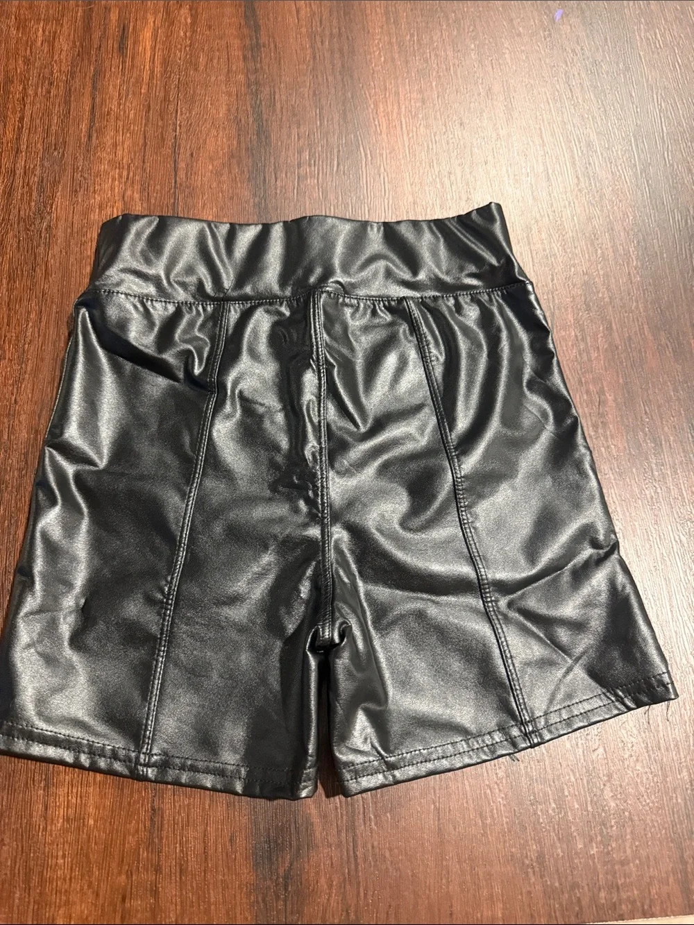 High-Waist Black Faux Leather Women's Shorts SMALL